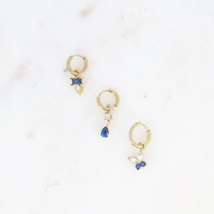 Set of 3 hoop earrings - in stainless steel with crystal (rectangle, teardrop and butterfly)