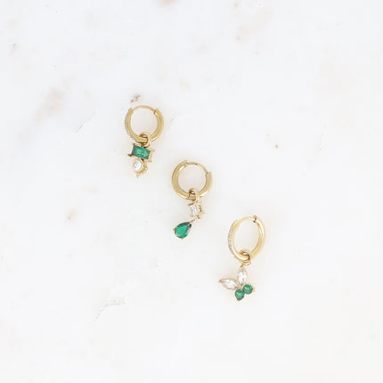 Set of 3 hoop earrings - in stainless steel with crystal (rectangle, teardrop and butterfly)