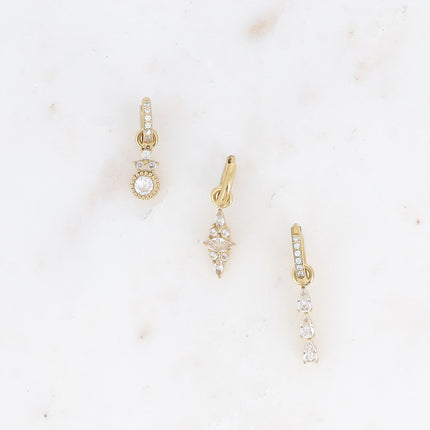 Set of 3 hoop earrings - in stainless steel with crystal (round, almond and teardrop)
