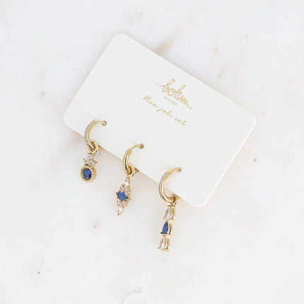 Set of 3 hoop earrings - in stainless steel with crystal (round, almond and teardrop)