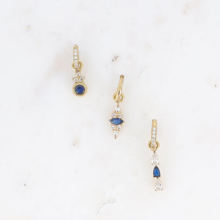 Set of 3 hoop earrings - in stainless steel with crystal (round, almond and teardrop)