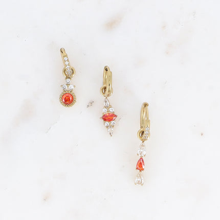 Set of 3 hoop earrings - in stainless steel with crystal (round, almond and teardrop)