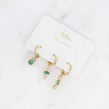 Set of 3 hoop earrings - in stainless steel with crystal (round, almond and teardrop)