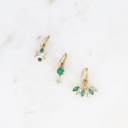 Set of 3 hoop earrings - in stainless steel with crystal (rectangle, clover and foliage)