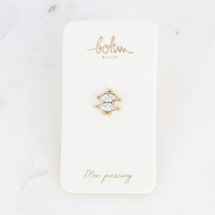 Piercing - en acier inoxydable avec 2 cristaux en amande