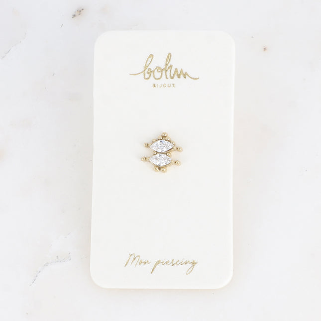 Piercing - en acier inoxydable avec 2 cristaux en amande