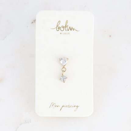 Piercing - en acier inoxydable avec coeur et rond en cristal