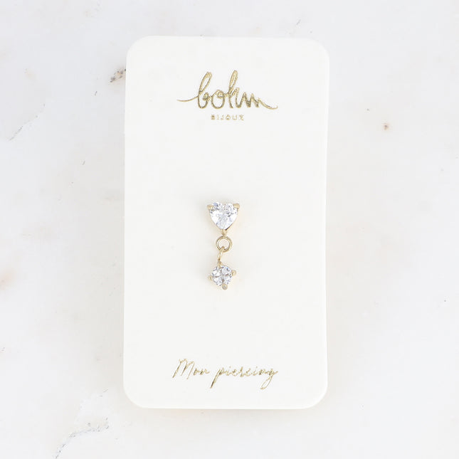 Piercing - stainless steel with heart and round crystal
