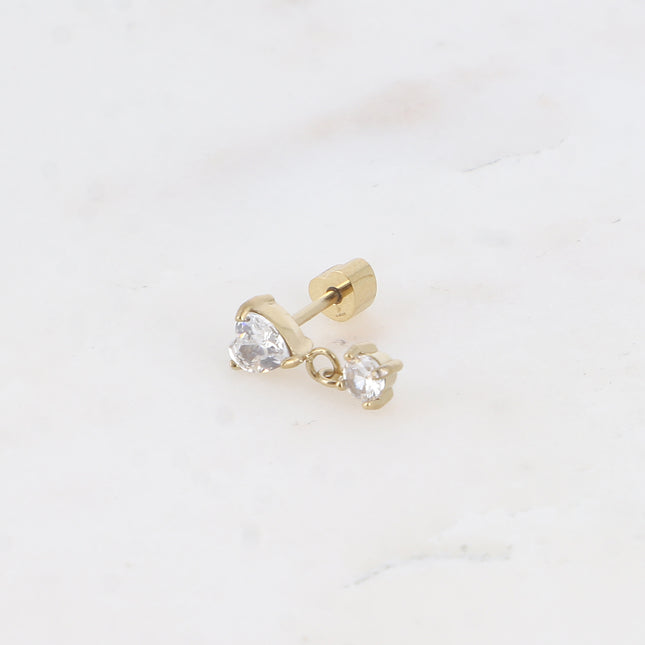 Piercing - stainless steel with heart and round crystal