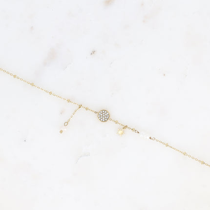 Bracelet - pampille ronde avec oxydes de zirconium, étoile et perles d'eau douce