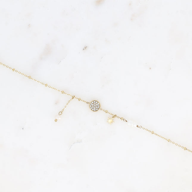 Bracelet - pampille ronde avec oxydes de zirconium, étoile et perles d'eau douce