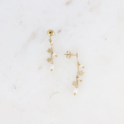 Boucles pendantes - en acier inoxydable avec pampilles étoilées et perles d'eau douce