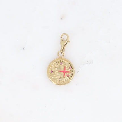 Charm - pampille ronde avec étoile gravée émaillée et oxydes de zirconium