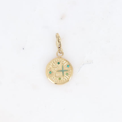 Charm - pampille ronde avec étoile gravée émaillée et oxydes de zirconium