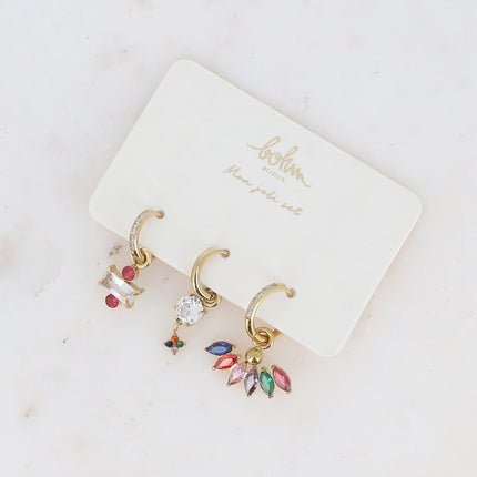 Set of 3 hoop earrings - in stainless steel with crystal (rectangle, clover and foliage)