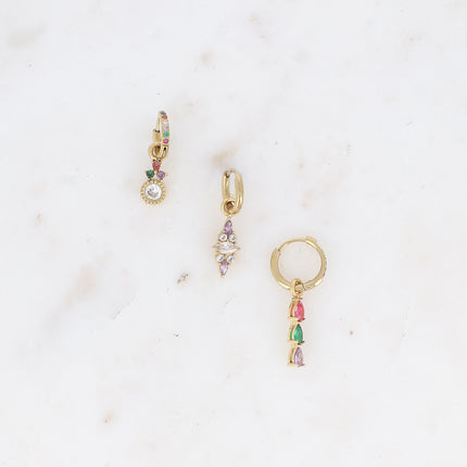 Set of 3 hoop earrings - in stainless steel with crystal (round, almond and teardrop)