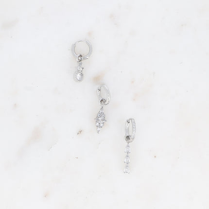 Set of 3 hoop earrings - in stainless steel with crystal (round, almond and teardrop)