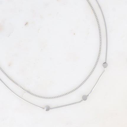 Collier multirangs Bruna - 2 rangs, maille miroir avec 3 ronds et gourmette
