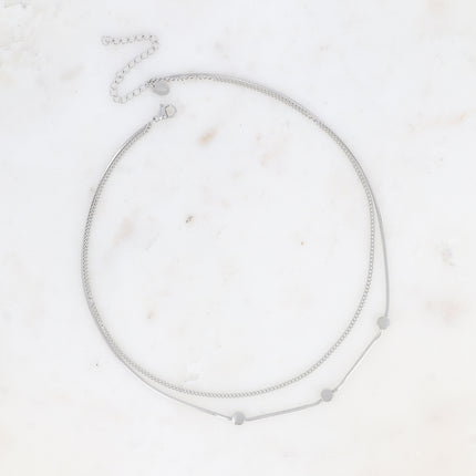 Collier multirangs Bruna - 2 rangs, maille miroir avec 3 ronds et gourmette