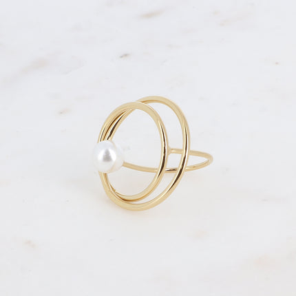 Bague - double cercle et perle nacrée