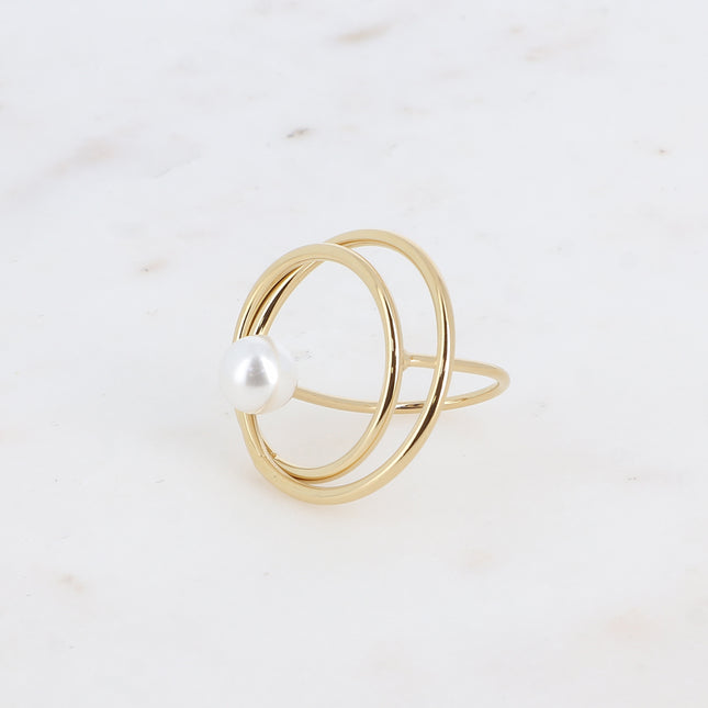Bague - double cercle et perle nacrée