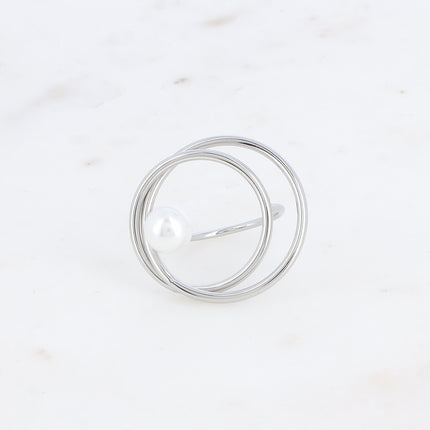 Bague - double cercle et perle nacrée