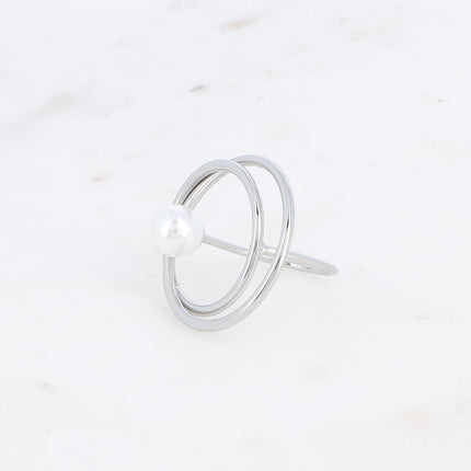 Bague - double cercle et perle nacrée