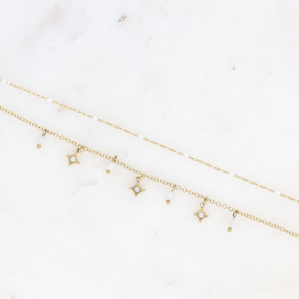 Bracelet multirangs Liliah - 2 chaînes, grain de café avec émail et pampilles étoiles avec pierres naturelles