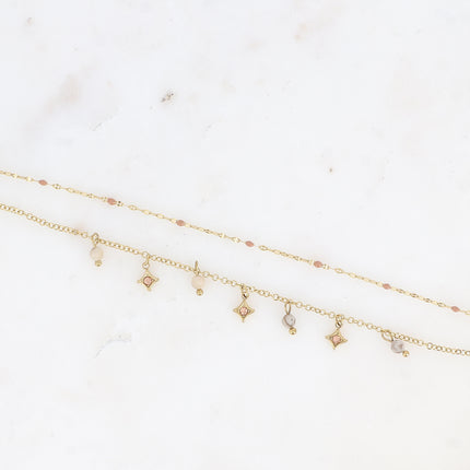 Bracelet multirangs Liliah - 2 chaînes, grain de café avec émail et pampilles étoiles avec pierres naturelles
