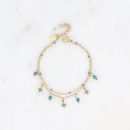 Bracelet multirangs Liliah - 2 chaînes, grain de café avec émail et pampilles étoiles avec pierres naturelles