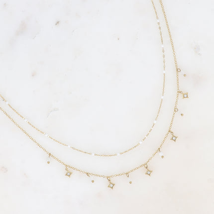 Collier multirangs Liliah - 2 chaînes, grain de café avec émail et pampilles étoiles avec pierres naturelles