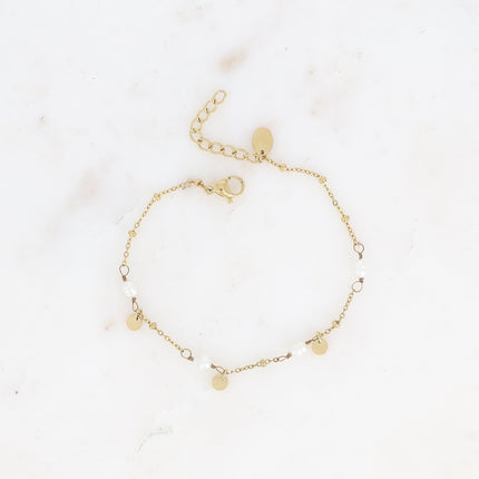 Bracelet Clarissa - en acier inoxydable avec perles d'eau douce et pampilles rondes