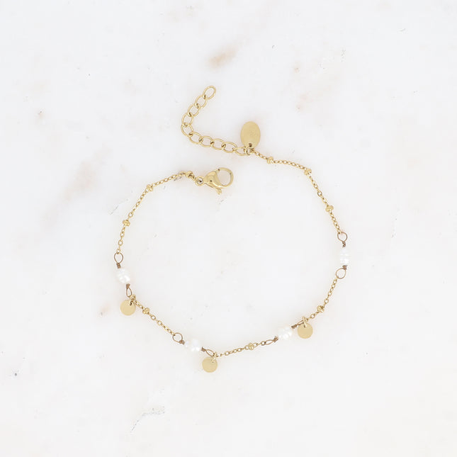 Bracelet Clarissa - en acier inoxydable avec perles d'eau douce et pampilles rondes