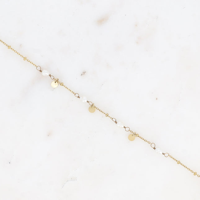 Bracelet Clarissa - en acier inoxydable avec perles d'eau douce et pampilles rondes