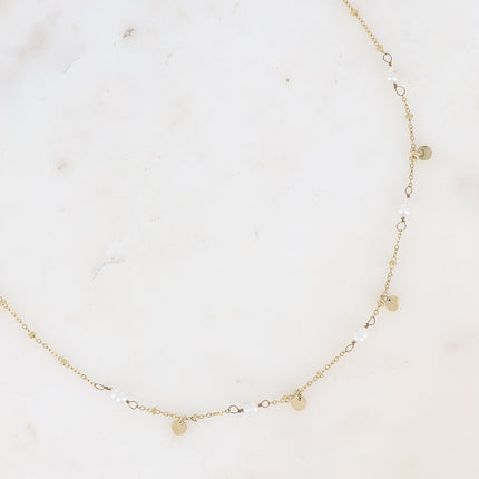 Collier Clarissa - en acier inoxydable avec perles d'eau douce et pampilles rondes