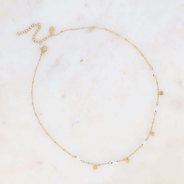 Collier Clarissa - en acier inoxydable avec perles d'eau douce et pampilles rondes