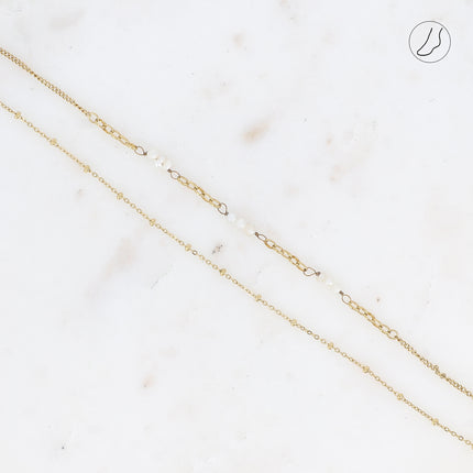Anklet - 2 rows with freshwater pearls