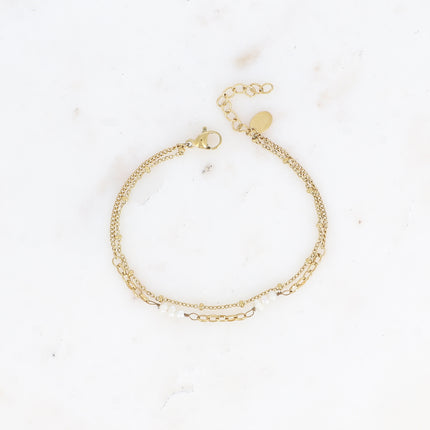 Bracelet - 2 rows with freshwater pearls