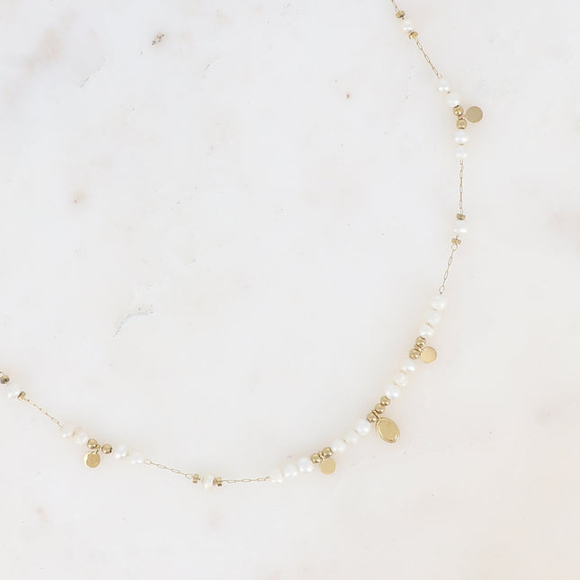 Collier Daniela - pampilles ovale et rondes avec perles d'eau douce