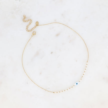 Collier Hella - ras de cou, perles d'eau douce, pendentif oeil en amande