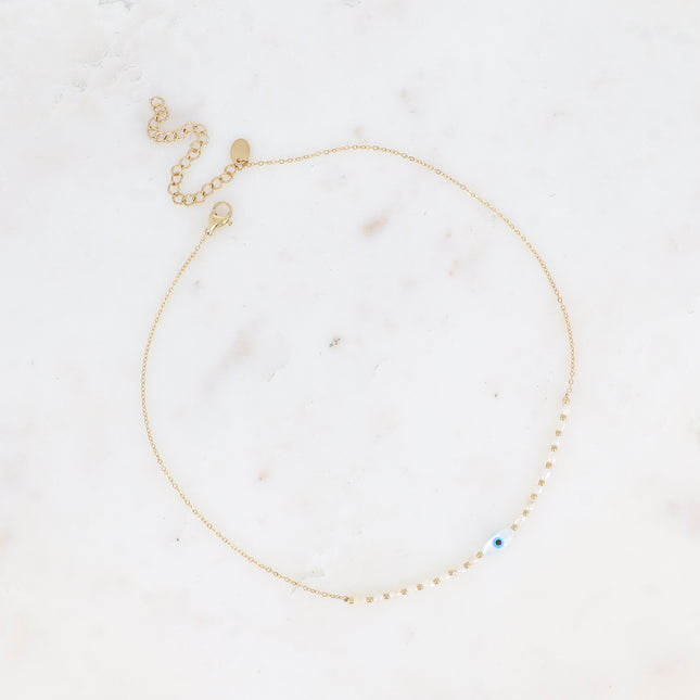 Collier Hella - ras de cou, perles d'eau douce, pendentif oeil en amande