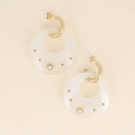 Creole earrings - acetate ring and piece with small beads and sun