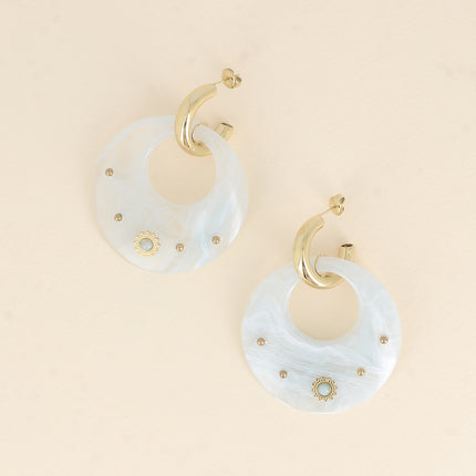 Creole earrings - acetate ring and piece with small beads and sun