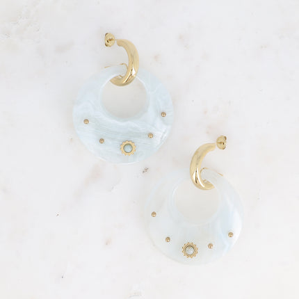 Creole earrings - acetate ring and piece with small beads and sun