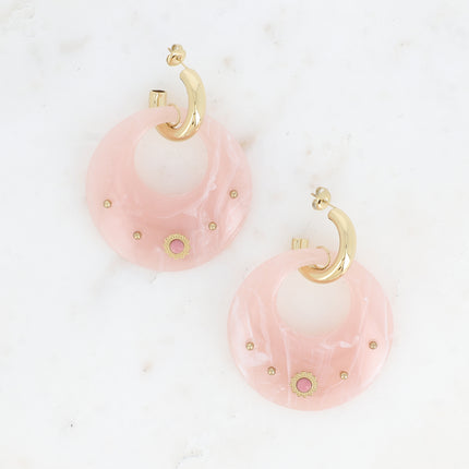 Creole earrings - acetate ring and piece with small beads and sun