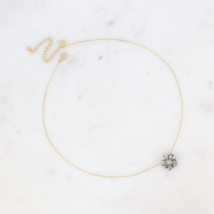 Collier Elfie - fleur nacrée et petit cristal