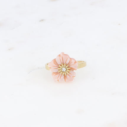 Bague - fleur nacrée et petit cristal