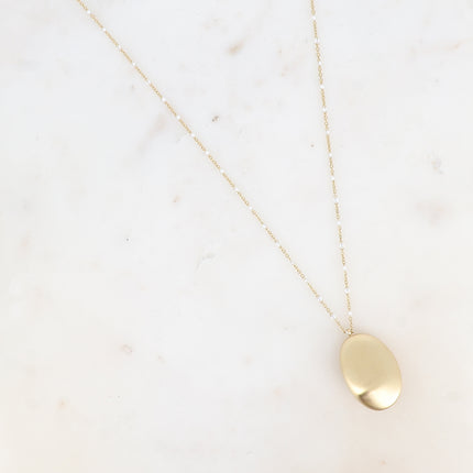 Sautoir Judie - chaîne émaillée et grand pendentif ovale brossé