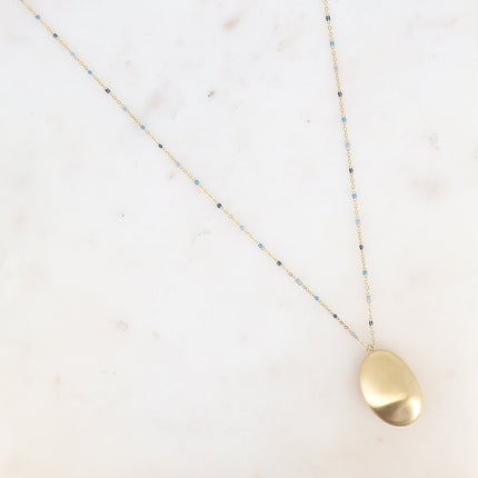 Sautoir Judie - chaîne émaillée et grand pendentif ovale brossé