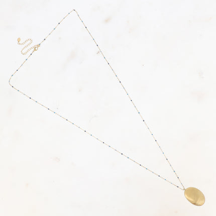 Sautoir Judie - chaîne émaillée et grand pendentif ovale brossé